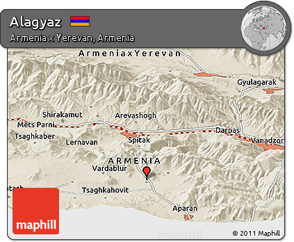 Shaded Relief Panoramic Map of Alagyaz