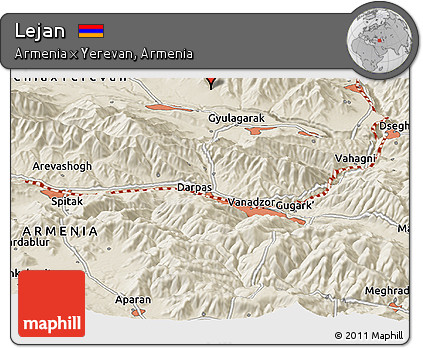 Shaded Relief Panoramic Map of Lejan
