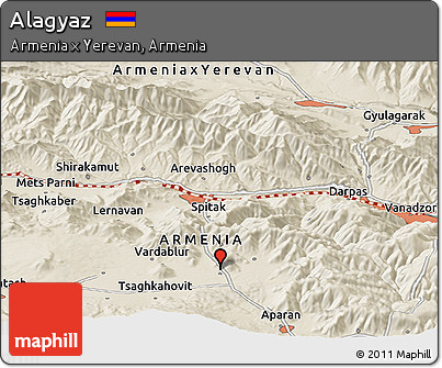Shaded Relief Panoramic Map of Alagyaz
