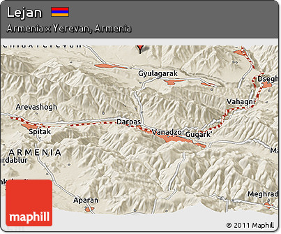 Shaded Relief Panoramic Map of Lejan