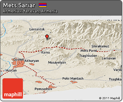 Shaded Relief Panoramic Map of Mets Sariar