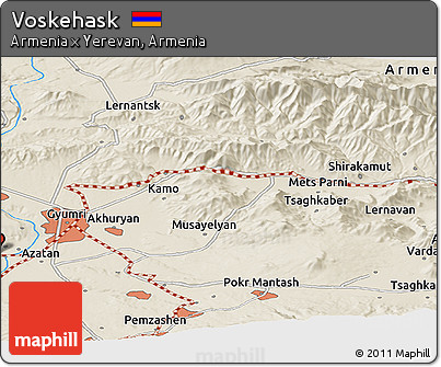 Shaded Relief Panoramic Map of Voskehask