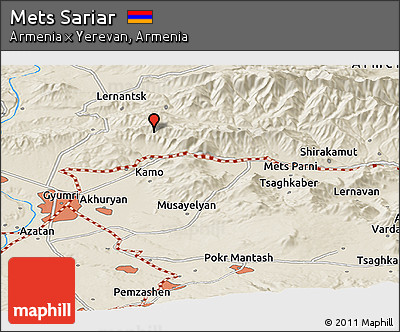 Shaded Relief Panoramic Map of Mets Sariar