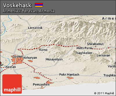 Shaded Relief Panoramic Map of Voskehask