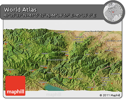 Satellite 3D Map of the Area around 40° 50' 23" N, 45° 7' 30" E