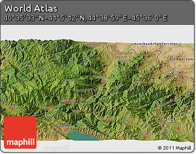 Satellite 3D Map of the Area around 40° 50' 23" N, 45° 7' 30" E