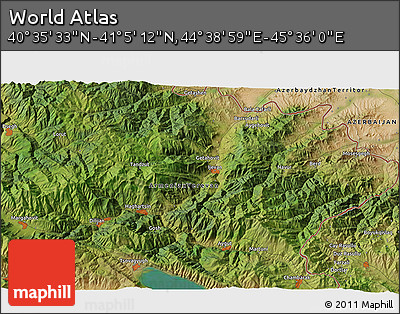 Satellite 3D Map of the Area around 40° 50' 23" N, 45° 7' 30" E