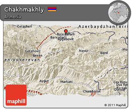 Shaded Relief Panoramic Map of Chakhmakhly