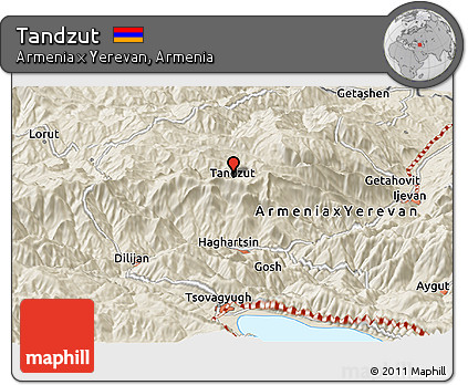 Shaded Relief Panoramic Map of Tandzut