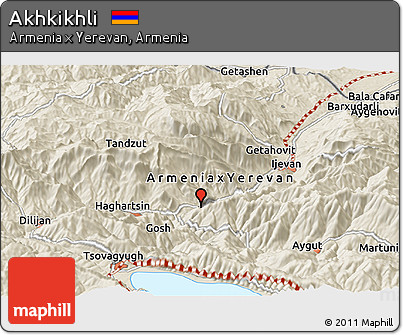 Shaded Relief Panoramic Map of Akhkikhli
