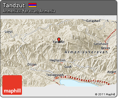 Shaded Relief Panoramic Map of Tandzut