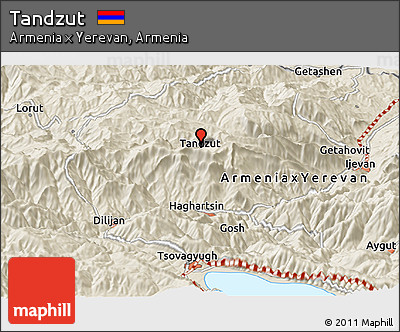Shaded Relief Panoramic Map of Tandzut