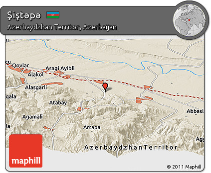 Shaded Relief Panoramic Map of Şiştǝpǝ