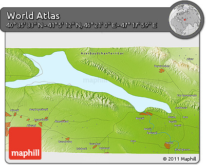 Physical 3D Map of the Area around 40° 50' 23" N, 46° 49' 30" E
