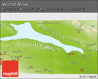 Physical 3D Map of the Area around 40° 50' 23" N, 46° 49' 30" E