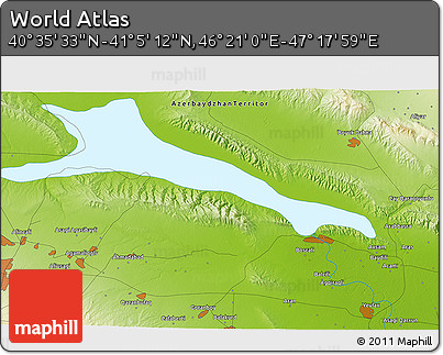 Physical 3D Map of the Area around 40° 50' 23" N, 46° 49' 30" E