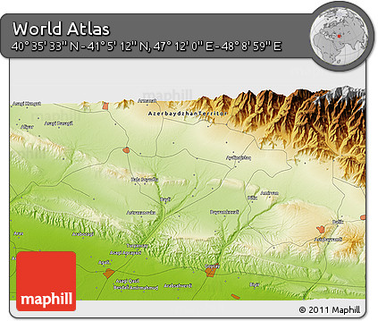 Physical 3D Map of the Area around 40° 50' 23" N, 47° 40' 29" E