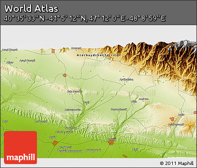 Physical 3D Map of the Area around 40° 50' 23" N, 47° 40' 29" E