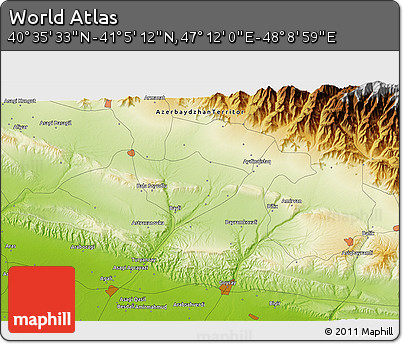 Physical 3D Map of the Area around 40° 50' 23" N, 47° 40' 29" E
