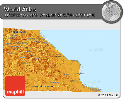 Political 3D Map of the Area around 40° 50' 23" N, 49° 22' 30" E