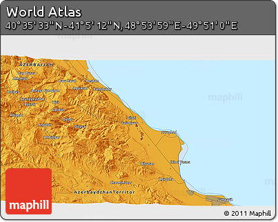 Political 3D Map of the Area around 40° 50' 23" N, 49° 22' 30" E