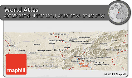 Shaded Relief Panoramic Map of the Area around 40° 50' 23" N, 4° 10' 30" W