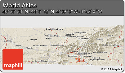 Shaded Relief Panoramic Map of the Area around 40° 50' 23" N, 4° 10' 30" W