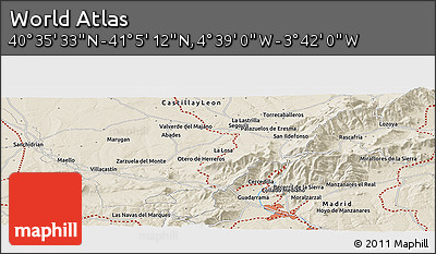 Shaded Relief Panoramic Map of the Area around 40° 50' 23" N, 4° 10' 30" W