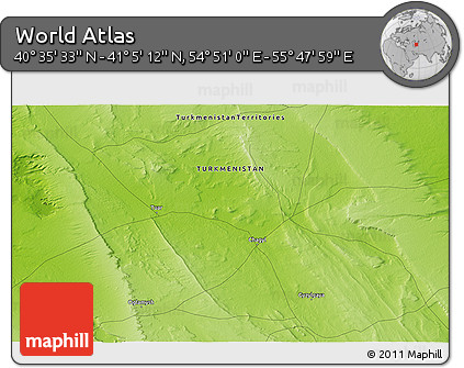 Physical 3D Map of the Area around 40° 50' 23" N, 55° 19' 30" E