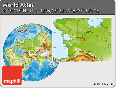 Physical Location Map of the Area around 40° 50' 23" N, 57° 1' 29" E