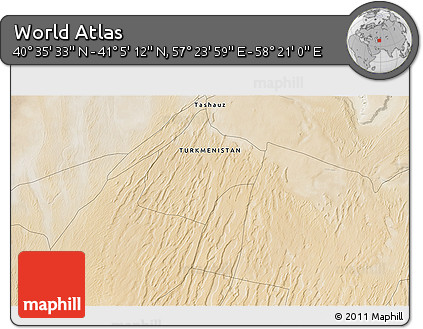 Satellite 3D Map of the Area around 40° 50' 23" N, 57° 52' 30" E