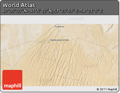 Satellite 3D Map of the Area around 40° 50' 23" N, 57° 52' 30" E