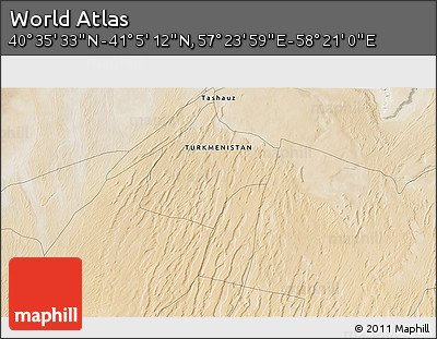 Satellite 3D Map of the Area around 40° 50' 23" N, 57° 52' 30" E