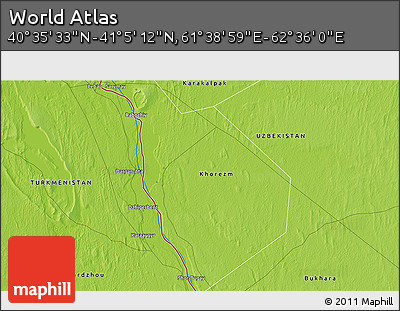Physical 3D Map of the Area around 40° 50' 23" N, 62° 7' 30" E