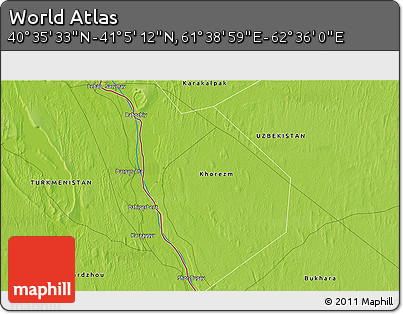 Physical 3D Map of the Area around 40° 50' 23" N, 62° 7' 30" E