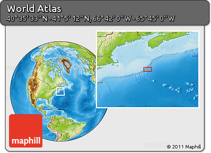 Physical Location Map of the Area around 40° 50' 23" N, 66° 13' 29" W