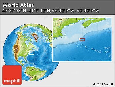Physical Location Map of the Area around 40° 50' 23" N, 66° 13' 29" W