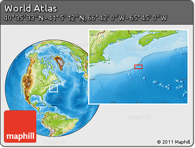 Physical Location Map of the Area around 40° 50' 23" N, 66° 13' 29" W