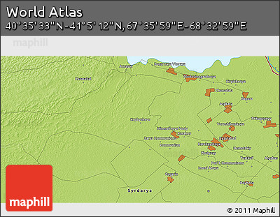 Physical 3D Map of the Area around 40° 50' 23" N, 68° 4' 29" E