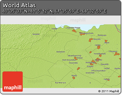 Physical 3D Map of the Area around 40° 50' 23" N, 68° 4' 29" E