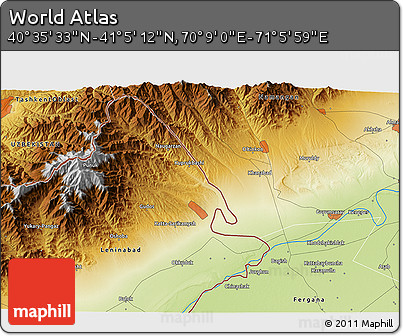Physical 3D Map of the Area around 40° 50' 23" N, 70° 37' 30" E