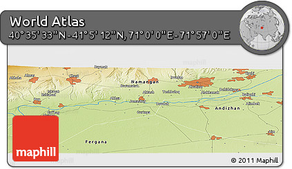 Physical Panoramic Map of the Area around 40° 50' 23" N, 71° 28' 29" E