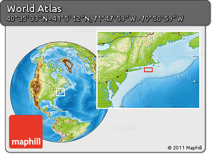 Physical Location Map of the Area around 40° 50' 23" N, 71° 19' 29" W