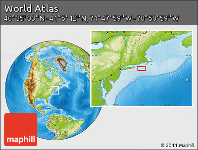 Physical Location Map of the Area around 40° 50' 23" N, 71° 19' 29" W