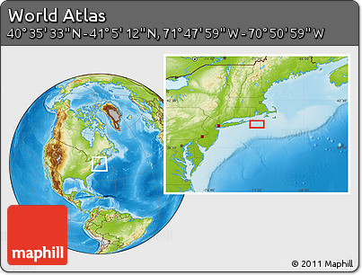 Physical Location Map of the Area around 40° 50' 23" N, 71° 19' 29" W