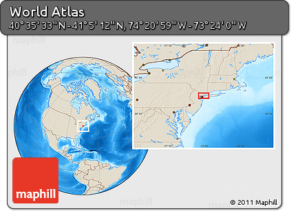 Shaded Relief Location Map of the Area around 40° 50' 23" N, 73° 52' 30" W