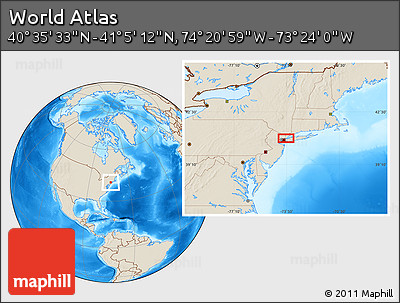 Shaded Relief Location Map of the Area around 40° 50' 23" N, 73° 52' 30" W