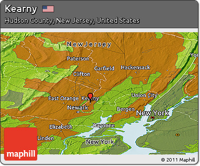 Physical Panoramic Map of Kearny