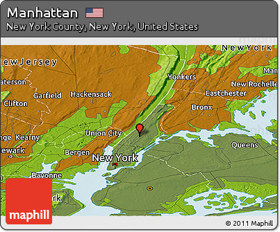 Physical Panoramic Map of Manhattan