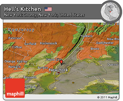 Satellite Panoramic Map of Hell's Kitchen